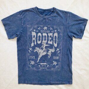 Retro Blue Short Sleeve "Texas Rodeo" Graphic Country T-Shirt Size S
